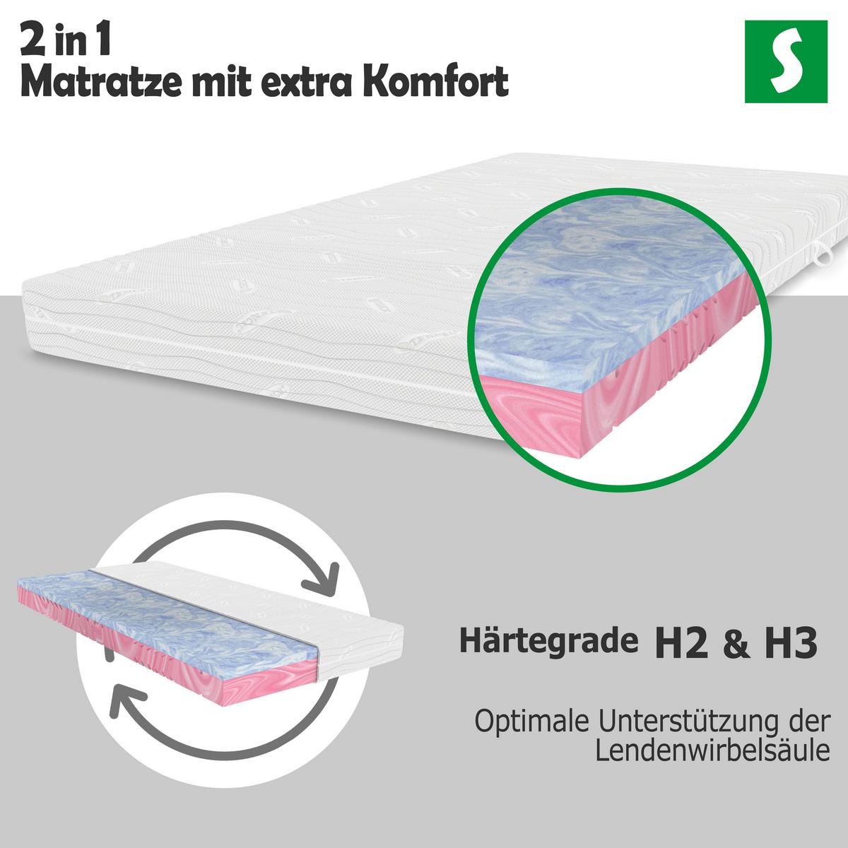 GEL KALTSCHAUM MATRATZE 140x200 cm 22 cm hoch 7 Zonen Wendematratze H2 H3 Lyocell Bezug ergonomisch druckentlastend atmungsaktiv - Weiß, Textil (140/200cm) - Schlaftroll
