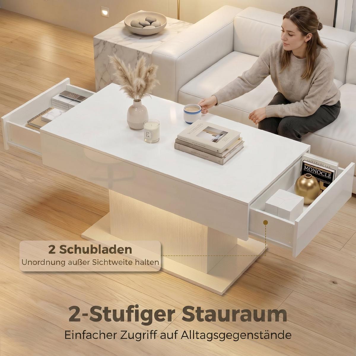 COUCHTISCH Spanplatte MDF Weiß - Weiß Hochglanz/Weiß, Holzwerkstoff (108/48/55cm) - HOMCOM
