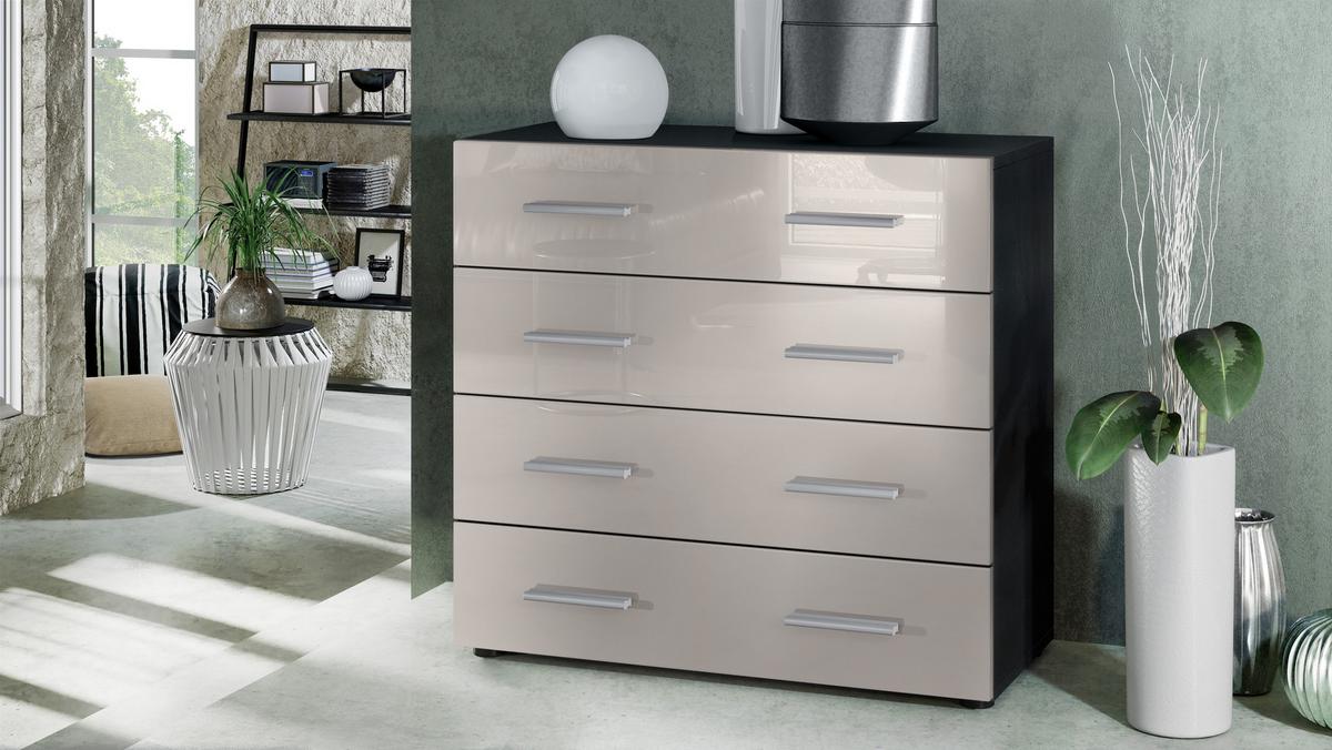 KOMMODE Pavos Sandgrau Hochglanz - Sandfarben, Holzwerkstoff (76/72/35cm) - Vladon