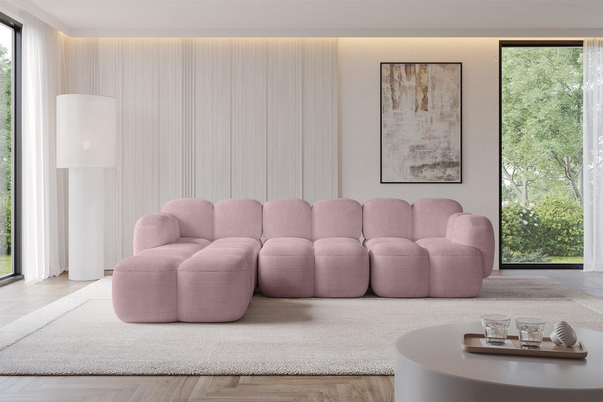 ECKSOFA modulares Sofa Links Miko-L2 302x205x75 Rosa Cord - Schwarz/Rosa, Holzwerkstoff/Kunststoff (302/205cm) - ALTDECOR
