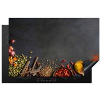 HERDABDECKPLATTE Kräuter - Lebensmittel - Gewürze - Schwarz - Paprika - Zimt Induktionsschutz 81.6x52.7 cm - Currygelb, Kunststoff (81.6/52.7/0.2cm) - MuchoWow