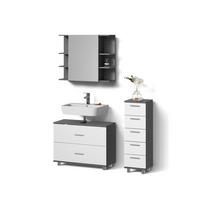 BADMÖBEL-SET Eisak Weiß/Anthrazit 3 Teile, mit Unterschrank 80 cm - Anthrazit/Weiß, Holzwerkstoff (80/60/33cm) - Livinity®