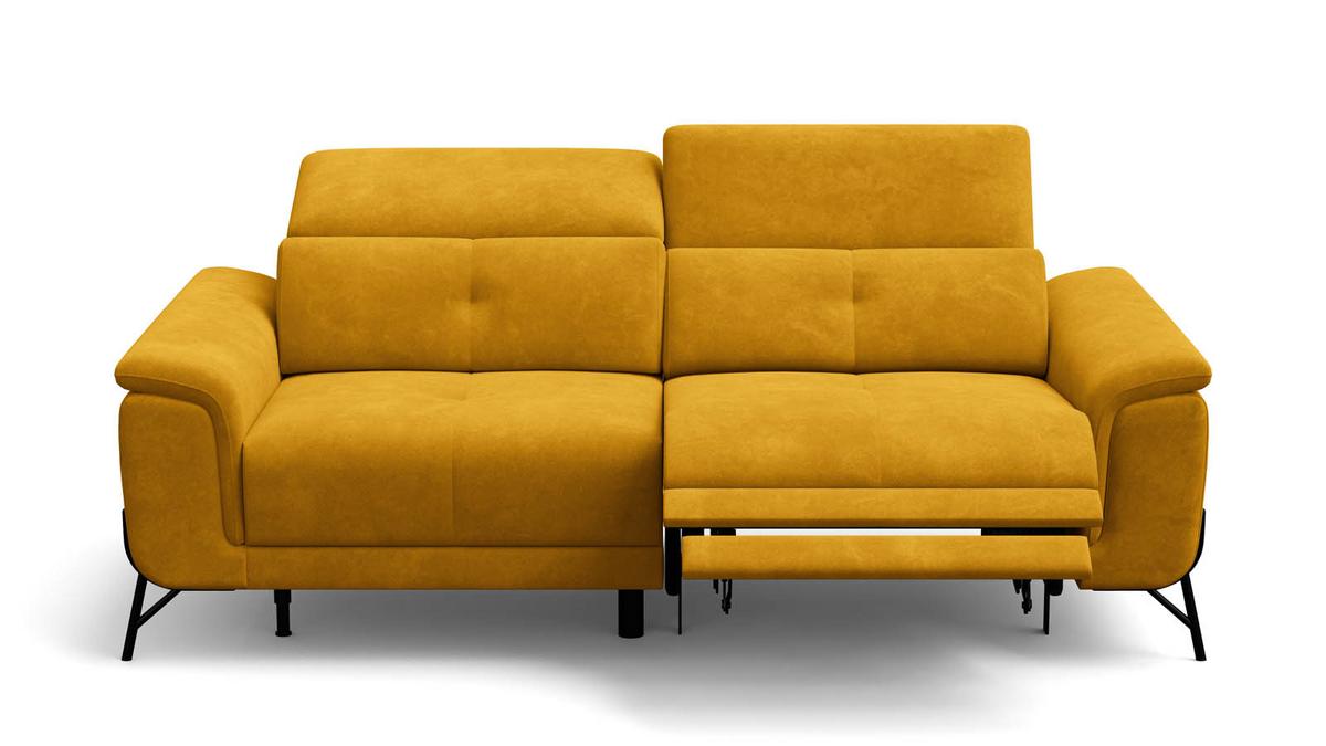SOFA RELAX AVENA 3-Sitzer, gelber Veloursstoff - Gelb/Schwarz, Holz/Textil (204/80/108cm) - Courtois Laville