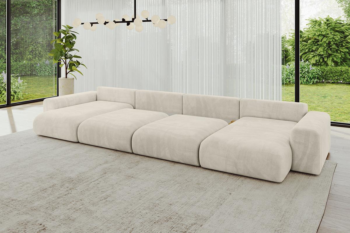 WOHNLANDSCHAFT mit Schlaffunktion ESKAR-U2-464x176x72cm Beige - Beige, Holzwerkstoff/Kunststoff (176/72/464cm) - ALTDECOR