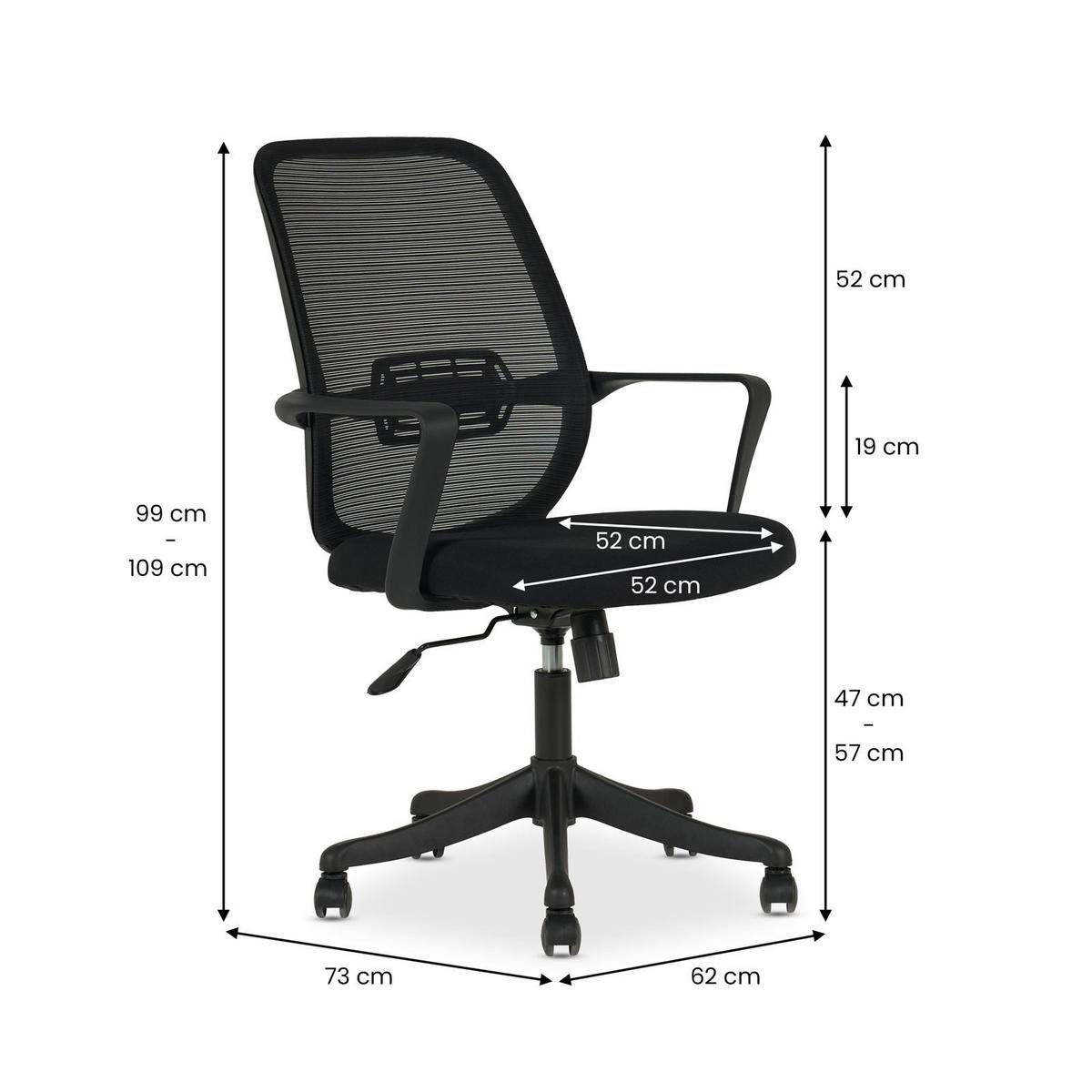 BÜRODREHSTUHL MOLLIS schwarz - Schwarz, Textil (63/98/63cm) - IDIMEX