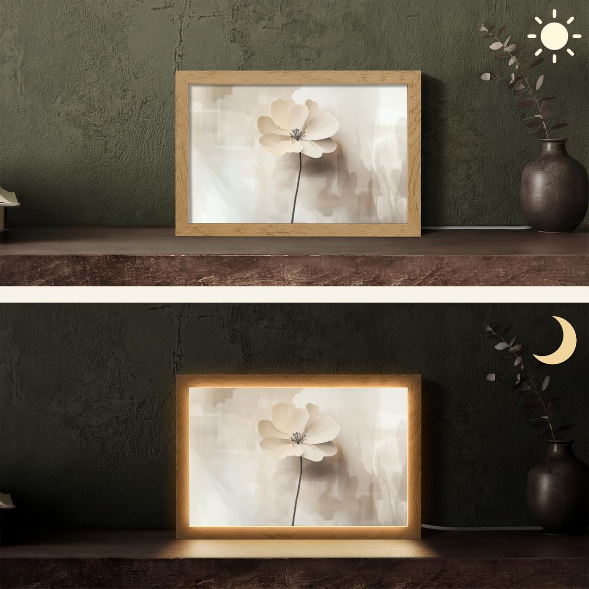 TISCHLEUCHTE Blume - Beige - Farbe - Schatten 30x20 cm - Alteiche, Holzwerkstoff (8/30/20cm) - OnlyWow