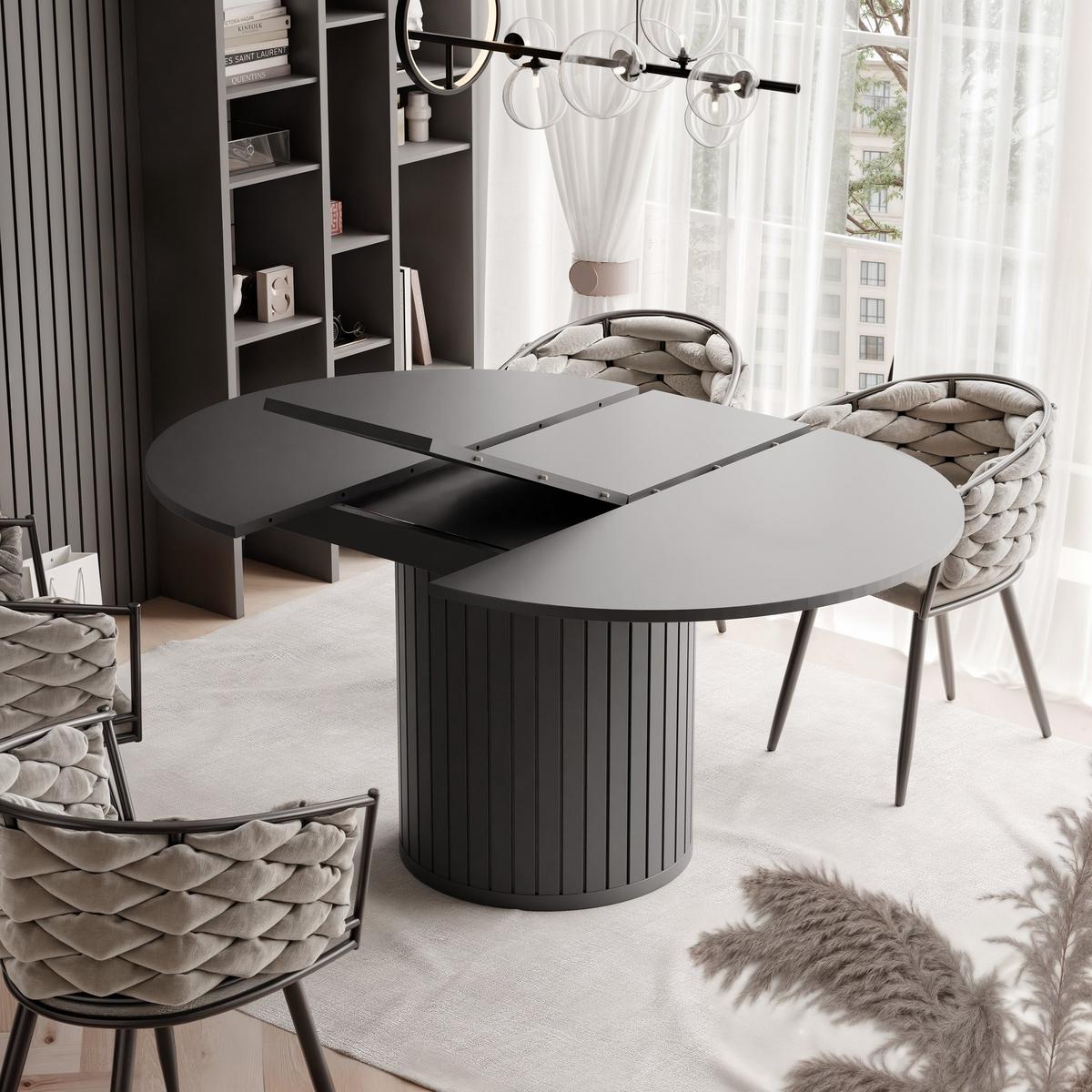 ESSTISCH Ausziehbar, geriffelt 120-160, Schwarz - Schwarz, Holzwerkstoff (120/160/77cm) - Idohome