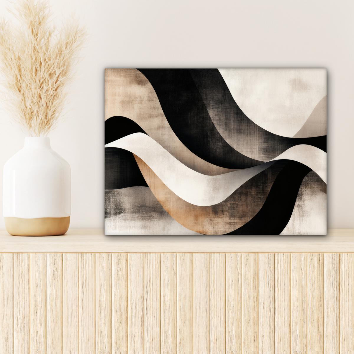 LEINWANDBILD Abstrakt - Wellen - Schwarz - Verwittert Wandbild 40x30 cm - Trüffeleichefarben, Textil (40/30cm) - MuchoWow