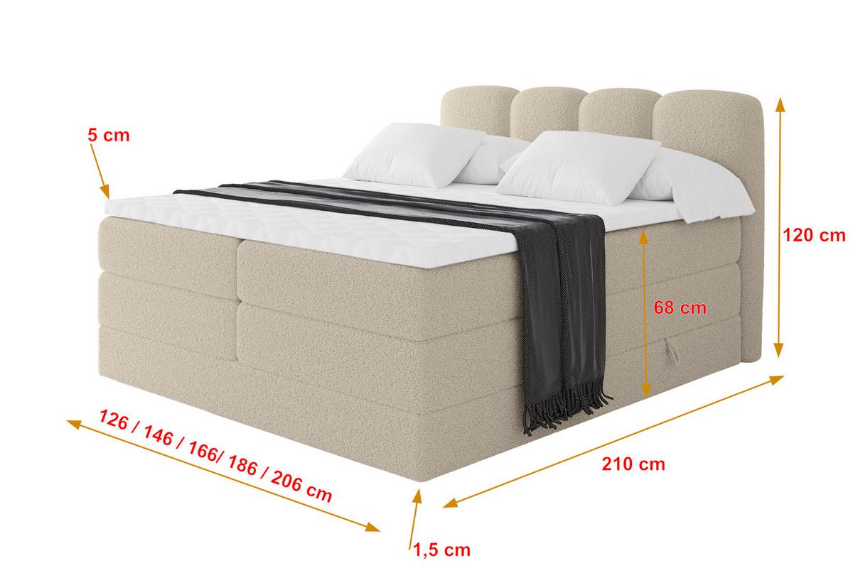 BOXSPRINGBETT mit Matratze H3/H4 - NINA KING - 200x200 cm Dunkelbeige - Baltimorefarben, Holzwerkstoff (200/200cm) - ALTDECOR