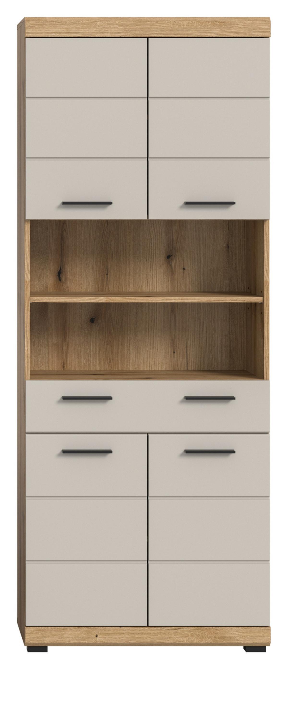 HOCHSCHRANK Sand Kaschmir, Evoke Eiche, Badschrank 74 cm, 4-türig - Sandfarben/Kaschmir, Holzwerkstoff/Kunststoff (74/191/31cm) - Inn.Furn
