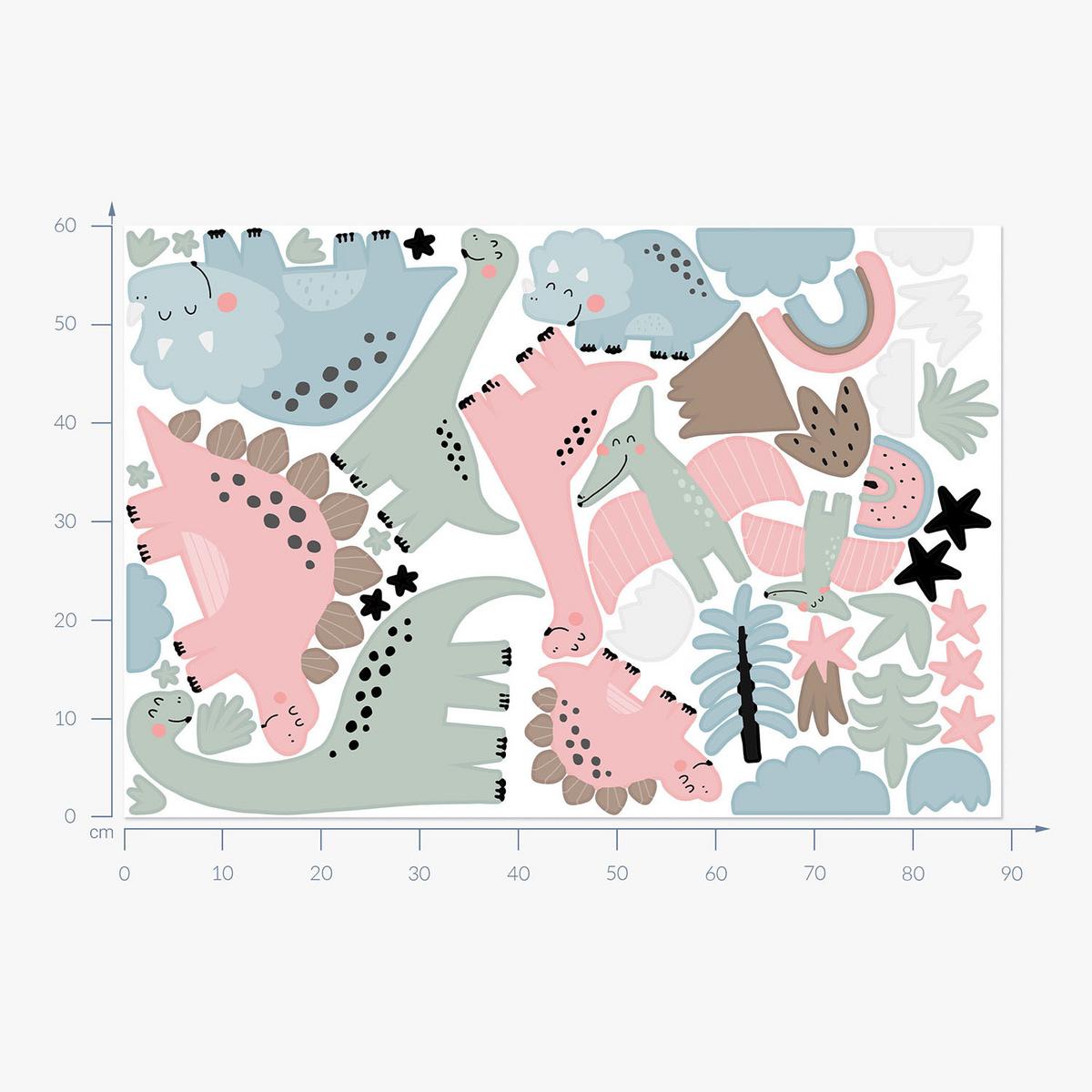 WANDAUFKLEBER 60x89cm - Dino-Familie - Multicolor, Kunststoff (60/89/0.1cm) - Wallfluent