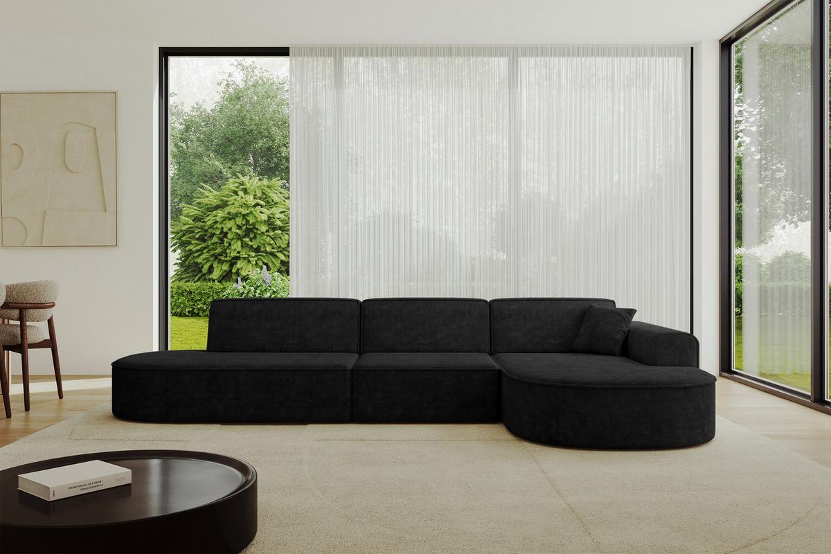ECKSOFA Ottomane Rechts MARI-L2 - 328x171x79 cm Schwarz Velours - Schwarz, Holzwerkstoff/Kunststoff (171/328cm) - ALTDECOR