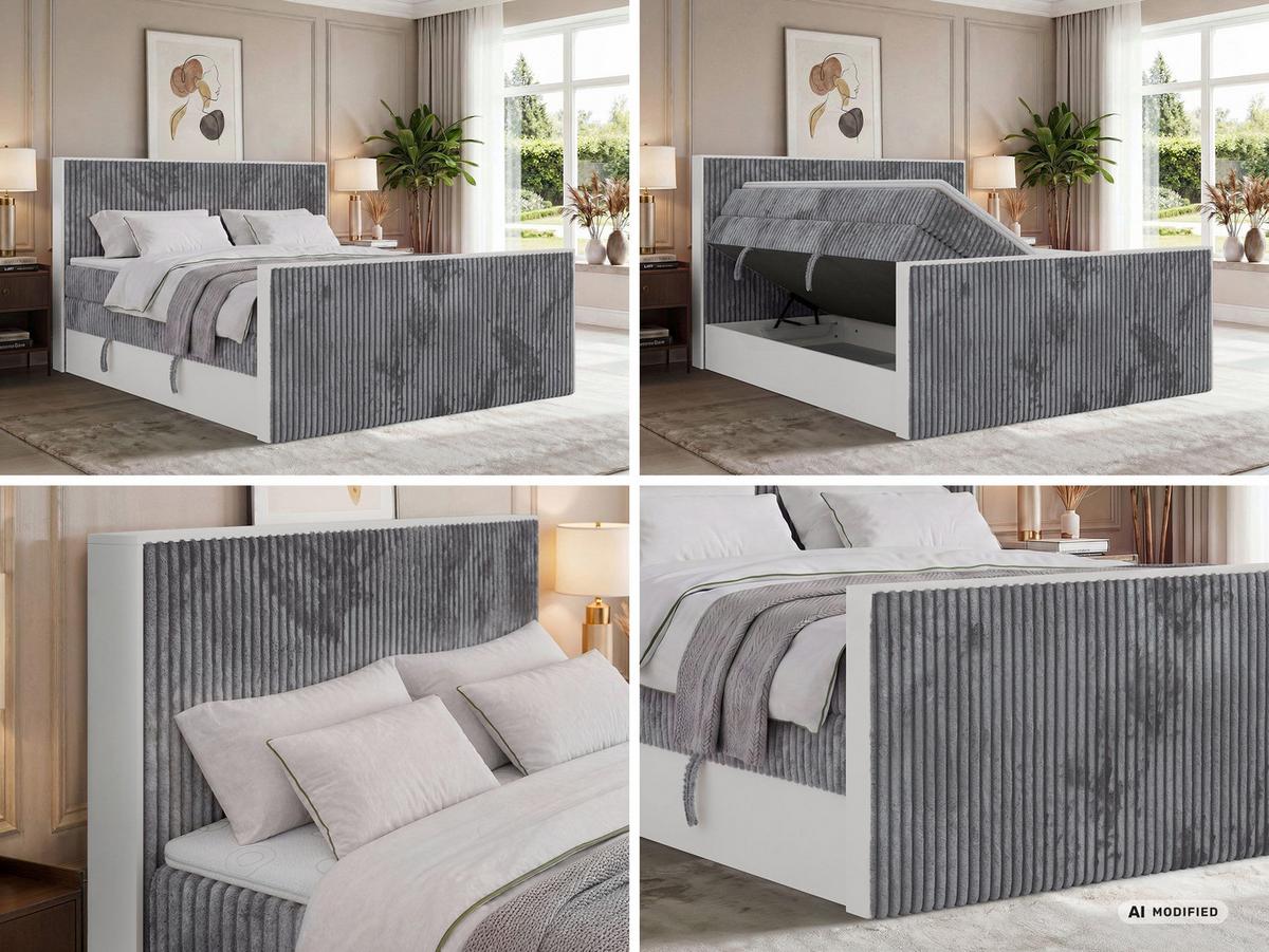BOXSPRINGBETT TRAVIT KING DUO 140/200 - Grau Cord - Topper T25 - H4 - Schwarz/Grau, Kunststoff/Textil (140/200cm) - MKS