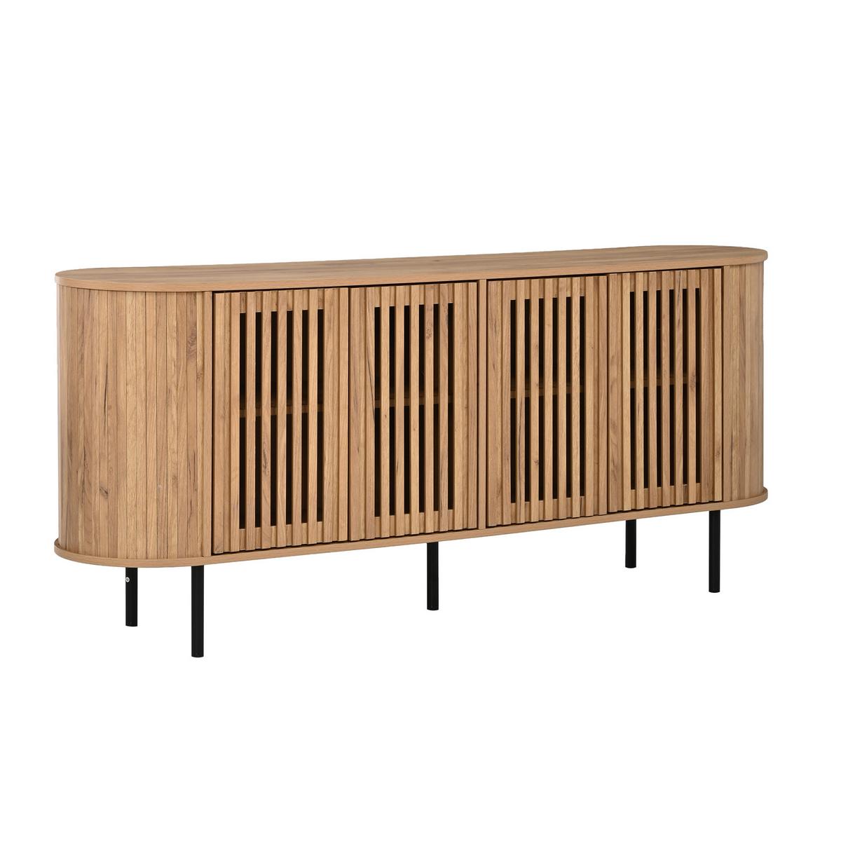 SIDEBOARD Naturholzoptik 160cm mit 4 Lamellentüren & Metallfüßen - Naturfarben, Holzwerkstoff (160/70/40cm) - Urban Meuble