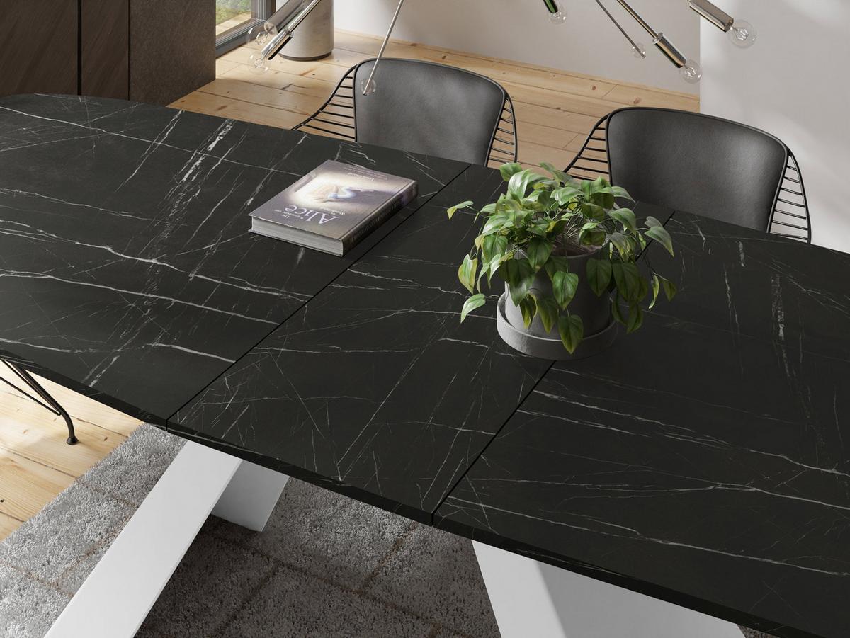 ESSTISCH Monte Weiß rechteckig ausziehbar, Marmor Schwarz 160-200/80/76 cm - Anthrazit/Weiß, Holzwerkstoff/Metall (80/198/76cm) - WFL GROUP