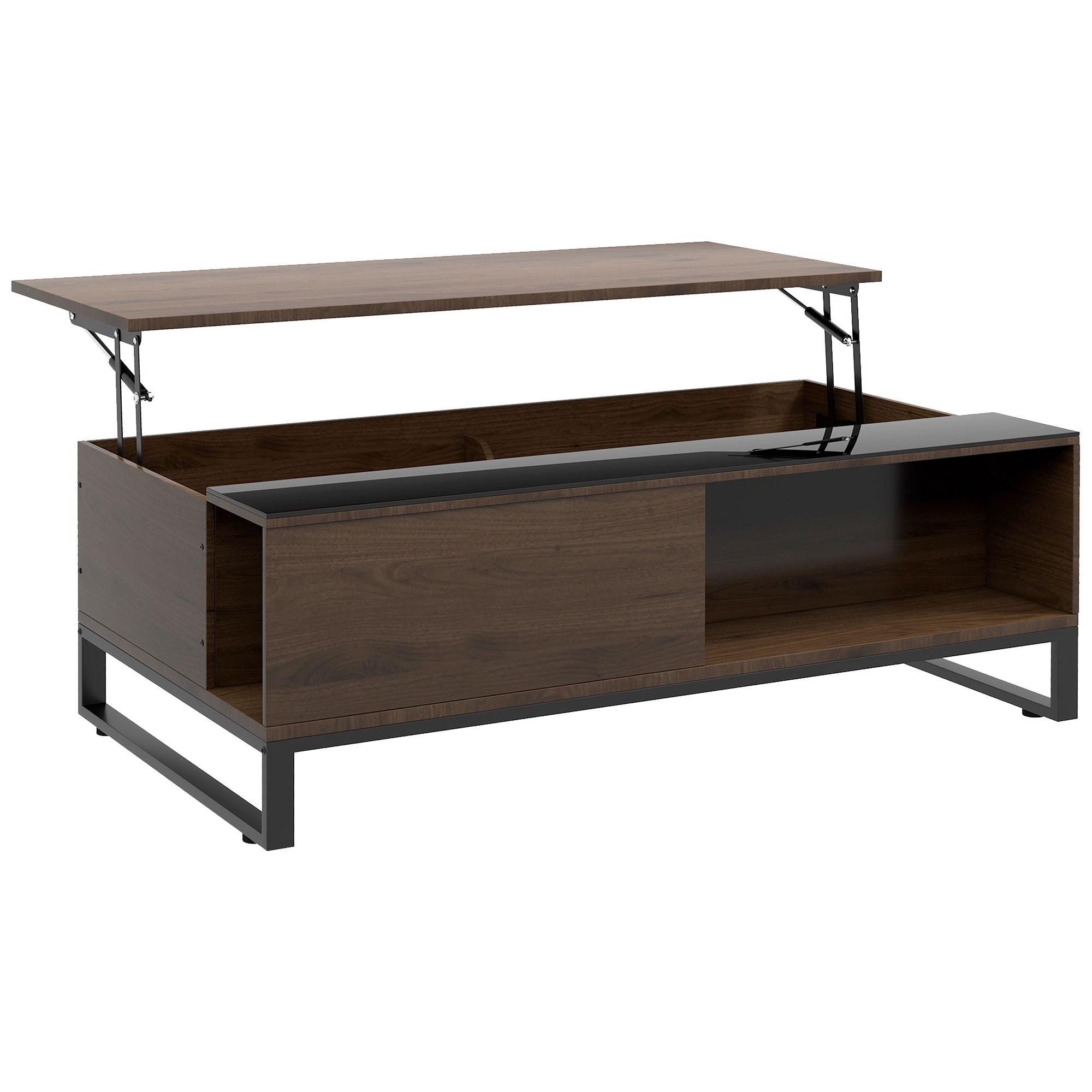 COUCHTISCH, Beistelltisch mit Höhenverstellbarer Platte, Sofatisch mit Stauraum - Walnussfarben, Kunststoff (102/58/35.5cm) - HOMCOM