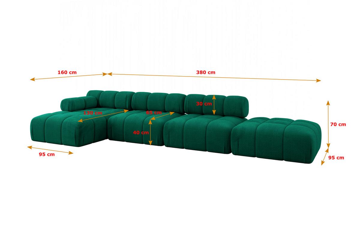ECKSOFA modulares Sofa Lizur-L2 - 380x160x70 cm Dunkelgrün Velours - Dunkelgrün, Holzwerkstoff/Textil (380/160cm) - ALTDECOR