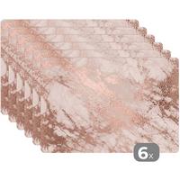 PLATZSETS 6er-Set Marmor - Rosa - Luxus - Marmoroptik - Glitzer - Design Telleruntersetzer 45x30 cm - Roségold, Kunststoff (0.3/45/30cm) - MuchoWow