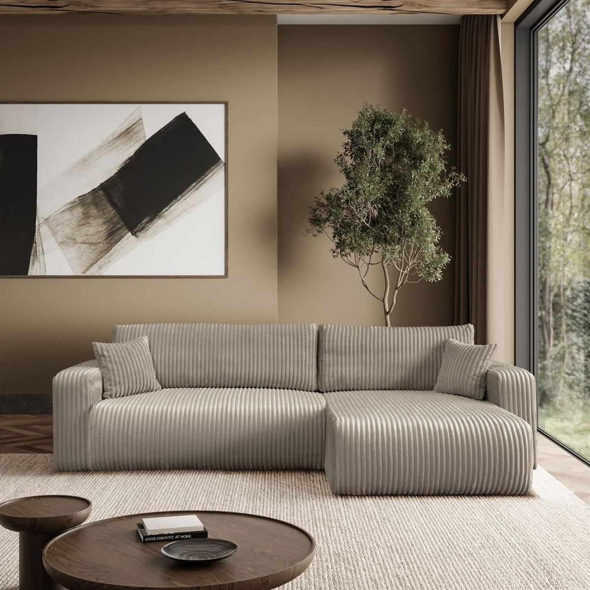 ECKSOFA PRESTIGE SOFT mit Schlaffunktion und Bettkasten, Tilia 08 - Beige, Textil (277/143cm) - Lookway