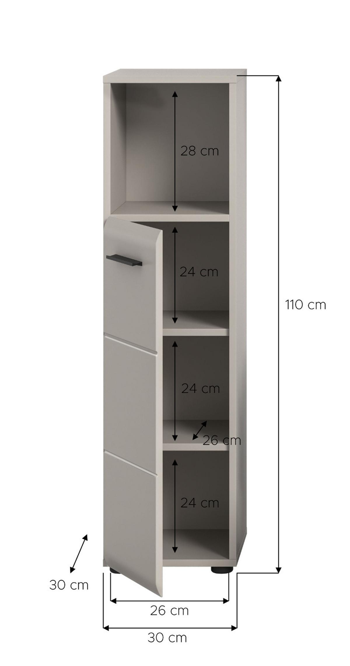 BADKOMMODE Kaschmir 30 x 110 cm, Badezimmer Kommode mit wechselbarem Türanschlag - Kaschmir/Schwarz, Holzwerkstoff/Kunststoff (30/110/30cm) - Inn.Furn