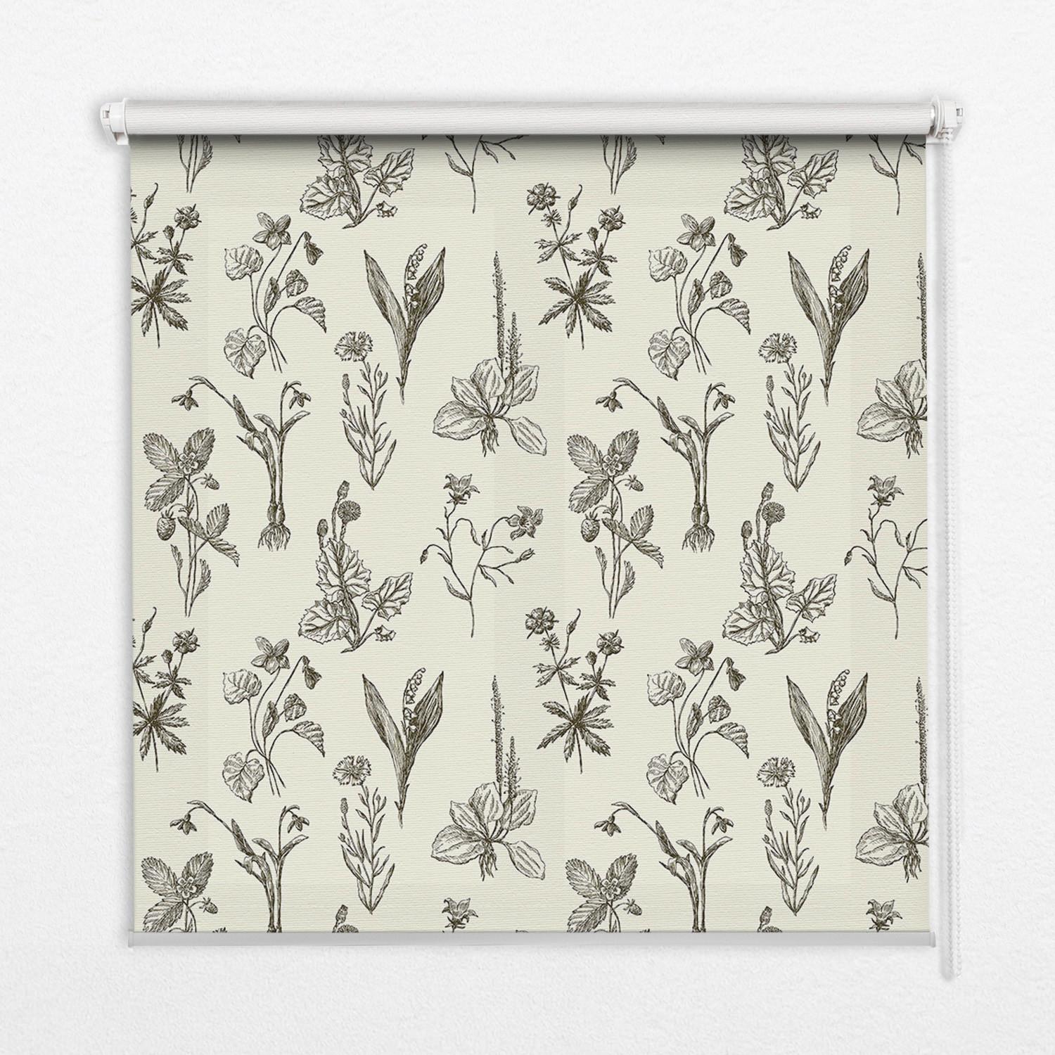 INNENROLLO - Fensterrollo - Rollo - 60x40 cm - Gezeichnete Blumen - Schwarz, Kunststoff (60/140/0.5cm) - TULUP