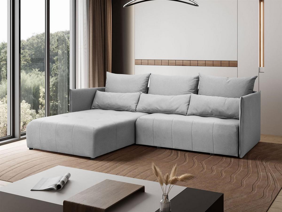 ECKSOFA APOLLO L mit Schlaffunktion und Bettkasten – linke Seite - Grau, Textil (246/188cm) - Lookway