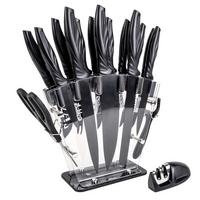 KÜCHENMESSER Set mit Messerblock und Schärfer (17-tlg.) - Schwarz, Metall (11.5/23.5/36cm) - Intirilife