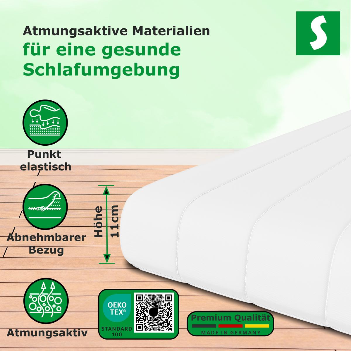 MATRATZENTOPPER 100x200 cm mit 11 cm Höhe & weißem Reißverschlussbezug - Weiß, Textil (100/200cm) - Schlaftroll
