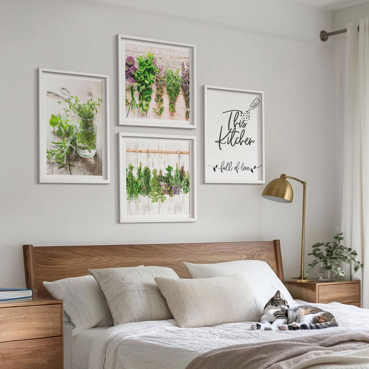 BILDER SET 4er Set - 50x50 cm & 40x60 cm Weißer Rahmen - Küchenthema: Getrocknete Kräuter - Weiß, Kunststoff (50/50cm) - TULUP