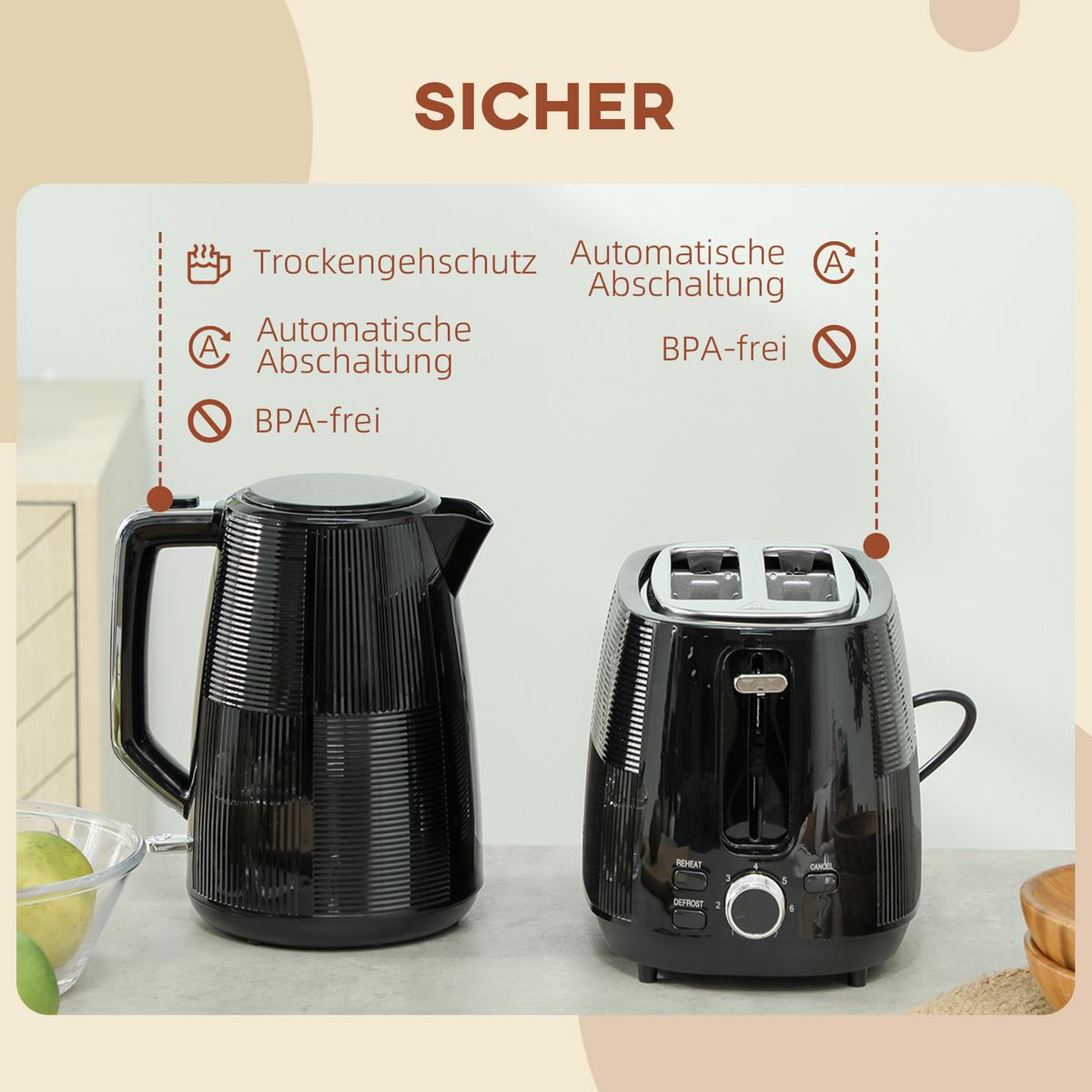 KOCHER-TOASTER-SET 2er Set Kunststoff Stahl Schwarz - Schwarz, Kunststoff (15.6/23.3/20.4cm) - HOMCOM