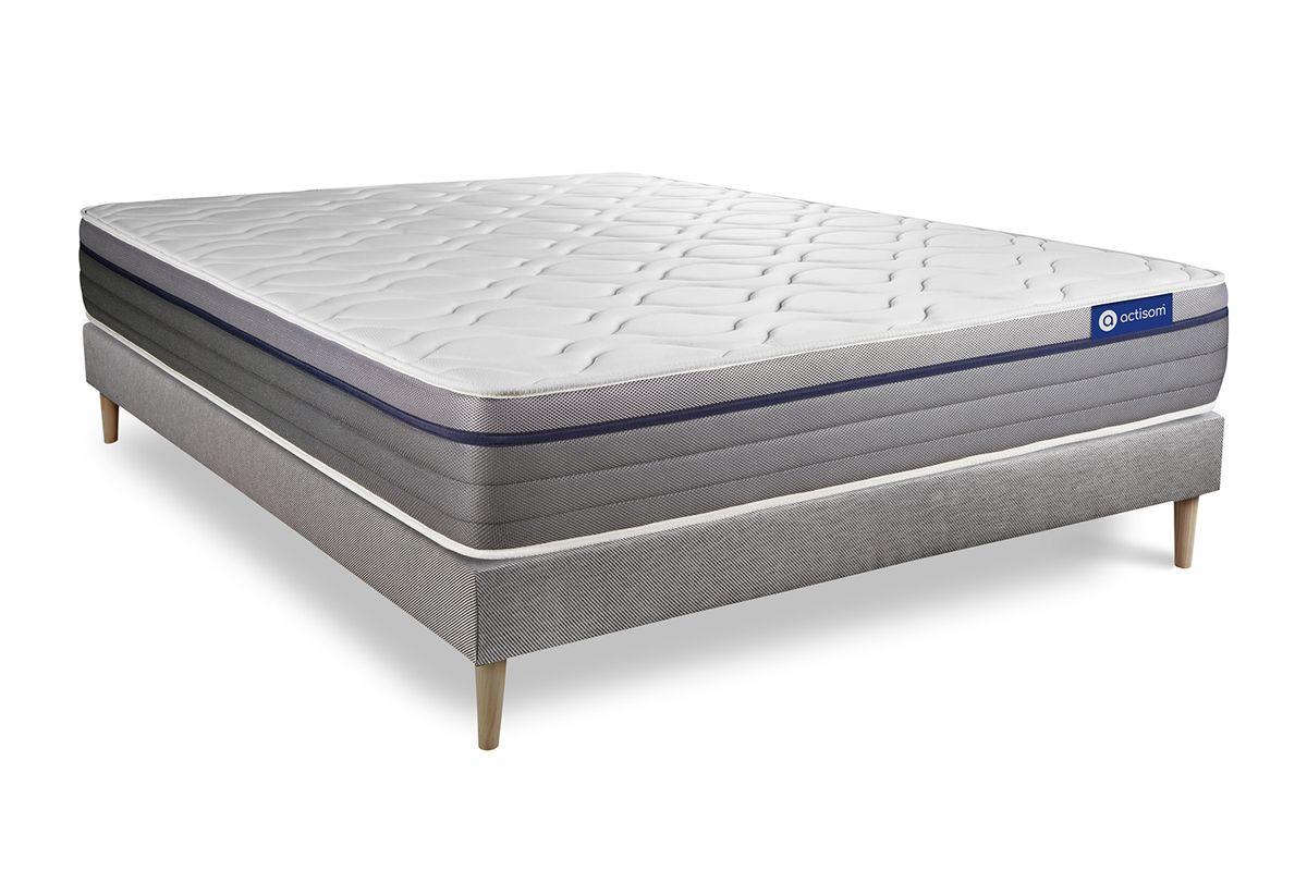 BETT Actiflex zen Taschenfederkern und Memory-Schaum 160 x 200 cm h1 - Kit Bettgestell Grau - Beige/Grau, Karton/Holz (160/200cm) - ACTISOM