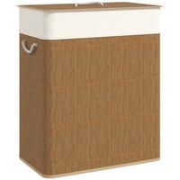 BAMBUS Wäschekorb mit Deckel 2 Fächer 100 L Wäschesammler mit Seilgriffen - Braun, Naturmaterialien (32/63/52cm) - HOMCOM