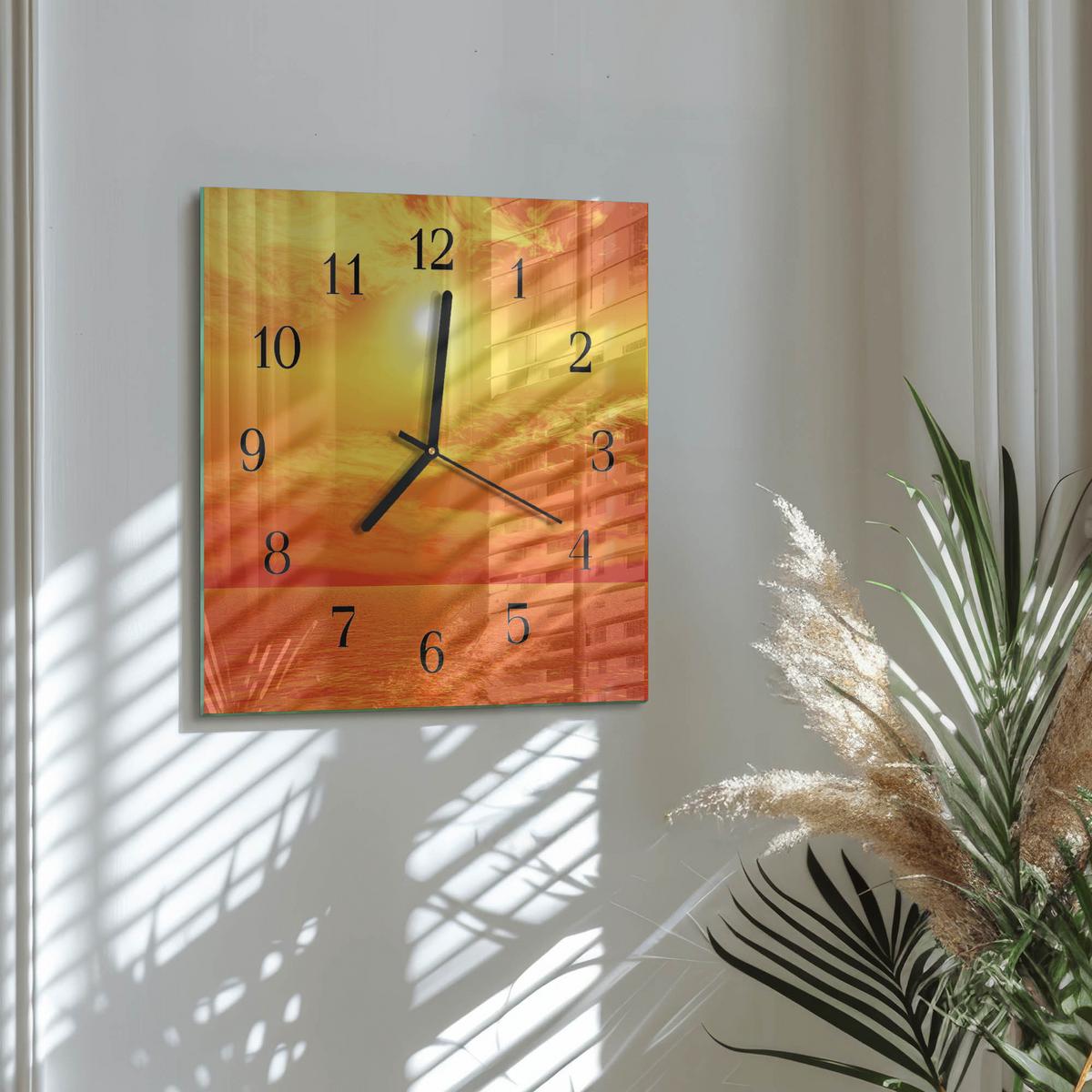 WANDUHR aus Glas 30x30 cm - Sonnig - Orange, Glas (30/30/0.4cm) - TULUP