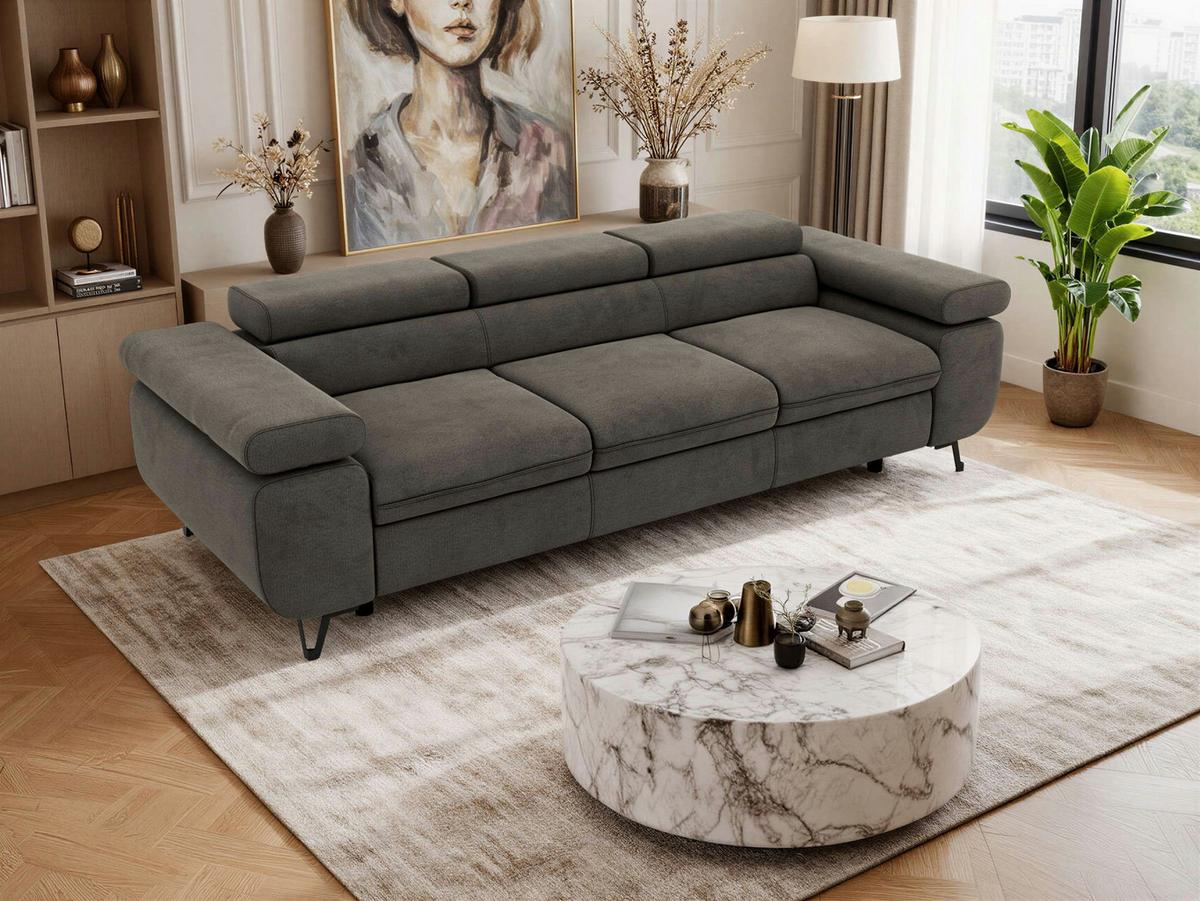 3-SITZER SOFA PETER - Dunkelgrau Velvet - Dunkelgrau/Schwarz, Textil/Metall (262/76/99cm) - MKS