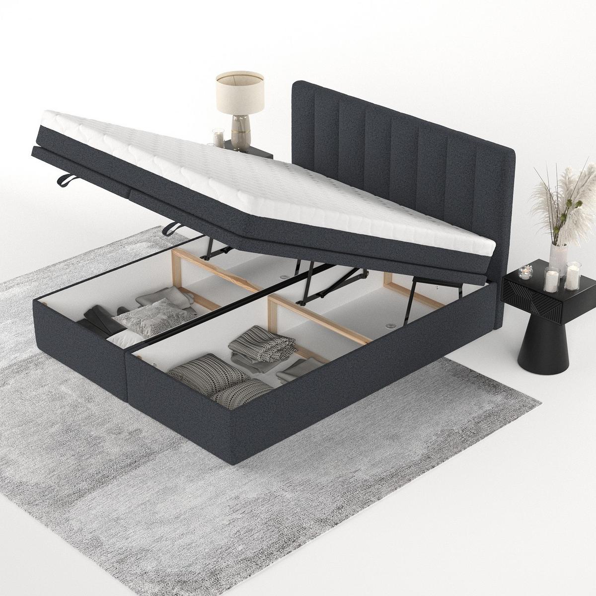 BOXBETT Lume 200/200 cm Anthrazit im Riva Stoff - Anthrazit/Schwarz, Holz/Holzwerkstoff (200/200cm) - AltaBeds
