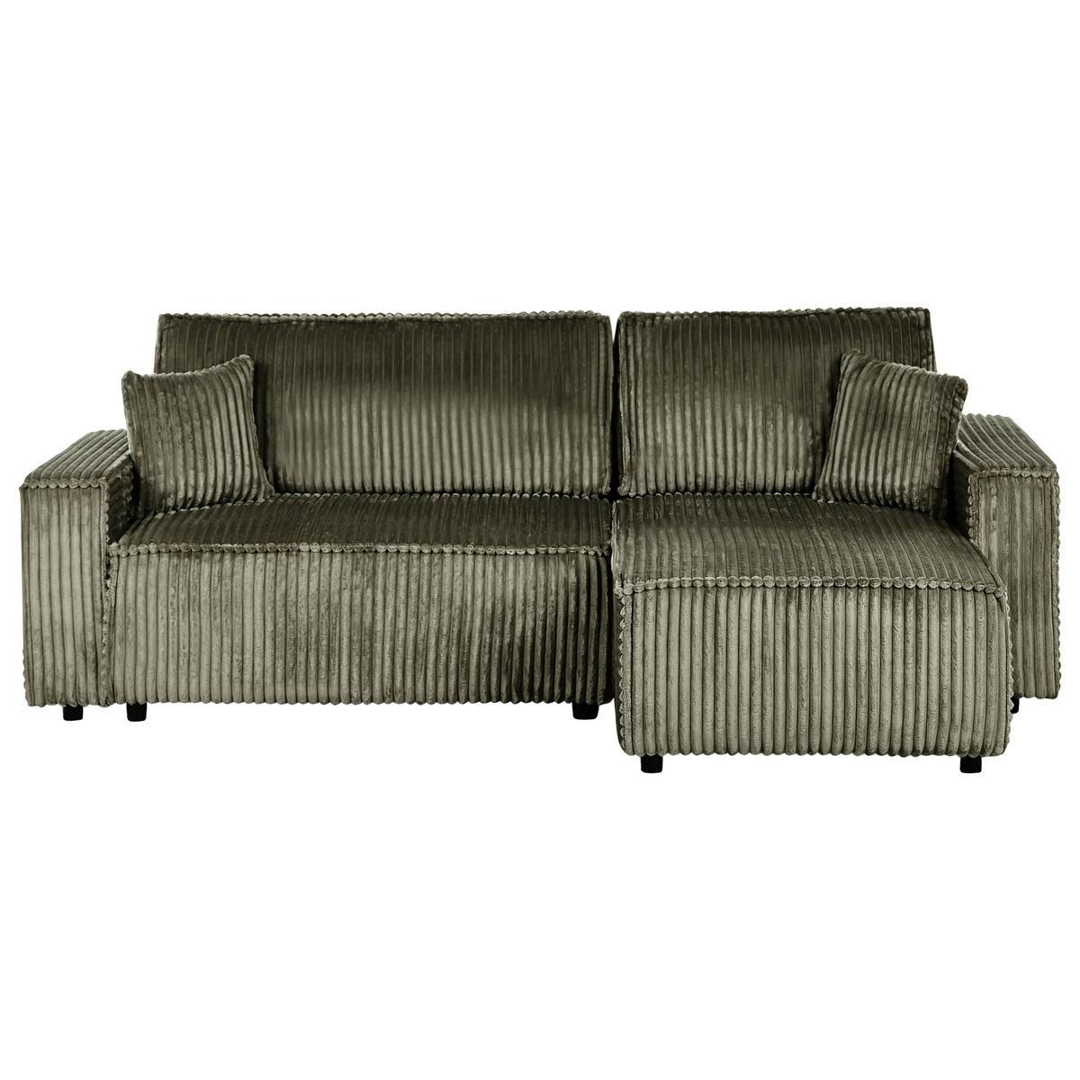 ECKSCHLAFSOFA 3-Sitzer Cord Grün mit Stauraum linksseitig Abacka - Grün, Textil (247/147cm) - Beliani