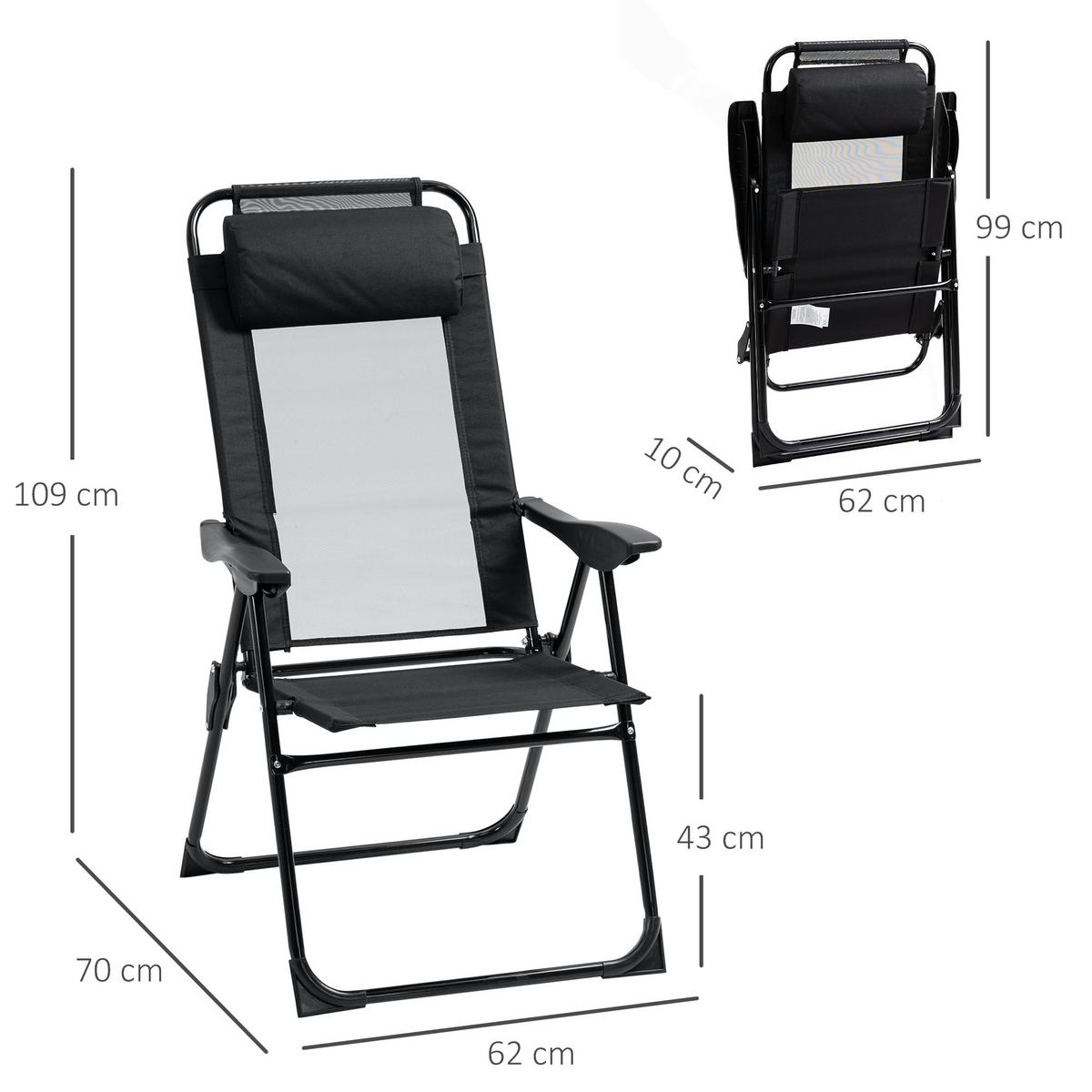 KLAPPSTUHL Campingstuhl 2er-Set, mit verstellbarer Rückenlehne, Stahl Oxford, Schwarz - Schwarz, Metall (70/109/62cm) - Outsunny