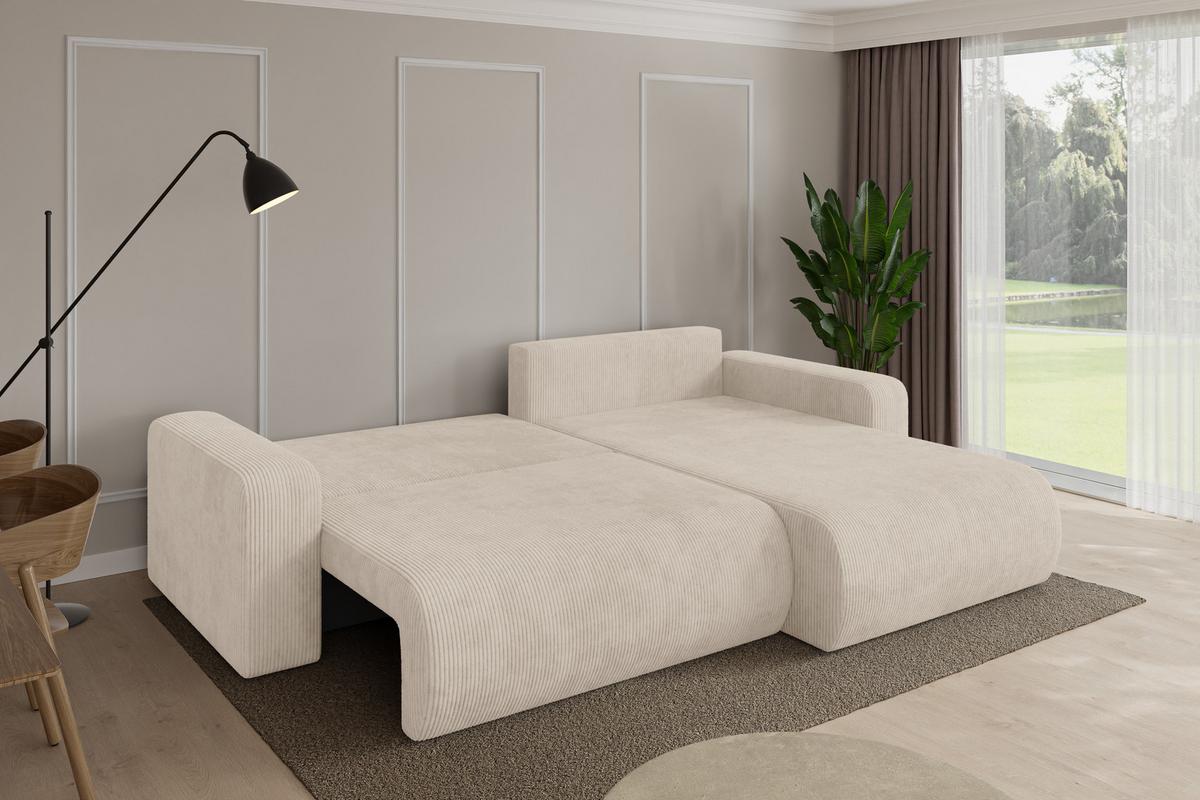 ECKSOFA mit Schlaffunktion Ottomane Rechts BERY-L 276x193x88 Beige Cord - Beige/Schwarz, Holzwerkstoff/Kunststoff (276/193cm) - ALTDECOR