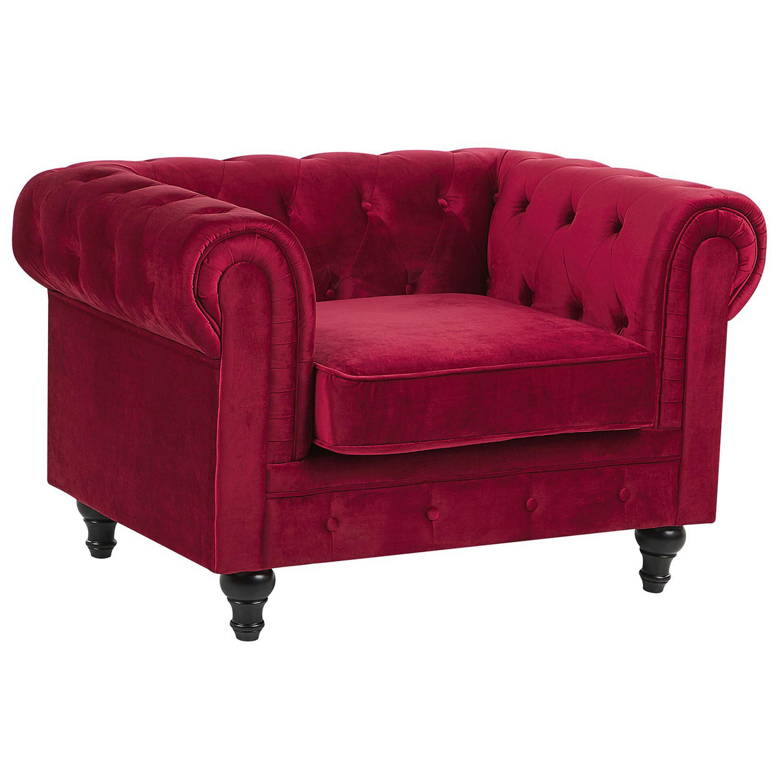 SESSEL Samtstoff dunkelrot Rautenmuster Chesterfield - Rot, Textil (110/70/75cm) - Beliani