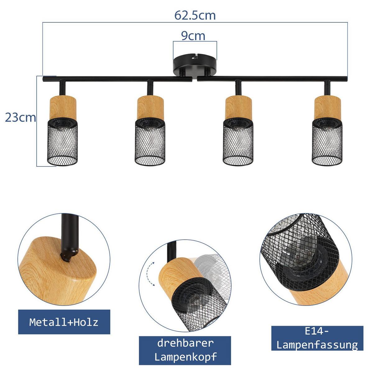 DECKENSTRAHLER Wilhelmshaven 4-flammig 62.5/9/23 cm - Schwarz, Metall (62.5/9/23cm) - Nettlife