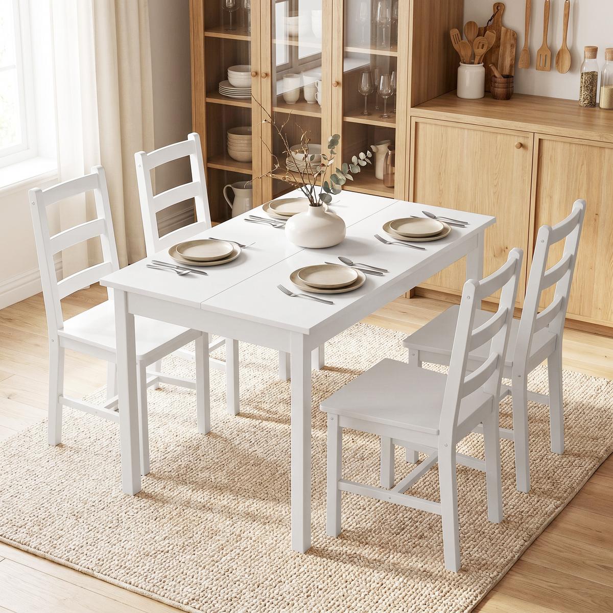 ESSGRUPPE 5er Set Kiefernholz Weiß - Weiß, Holz (73/75/118cm) - HOMCOM