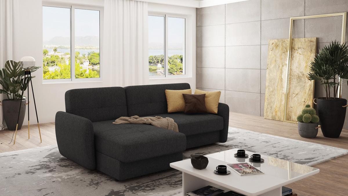 ECKSOFA Lupo Graphit Mikrofaser - Graphitfarben/Schwarz, Holz/Kunststoff (232/147cm) - S-Style Möbel