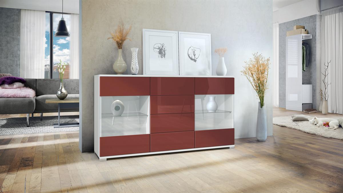 SIDEBOARD Bari Bordeaux Hochglanz - Bordeaux, Holzwerkstoff (138.5/75.5/35cm) - Vladon