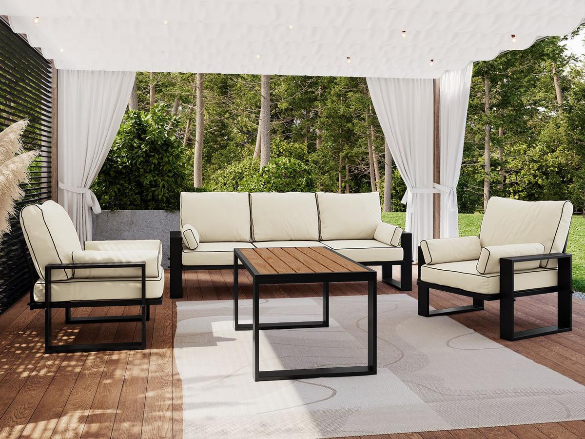 GARTENMÖBEL-SET ELBA: 1x Tisch, 1x Sofa, 2x Sessel - Beige - Beige, Textil - MKS