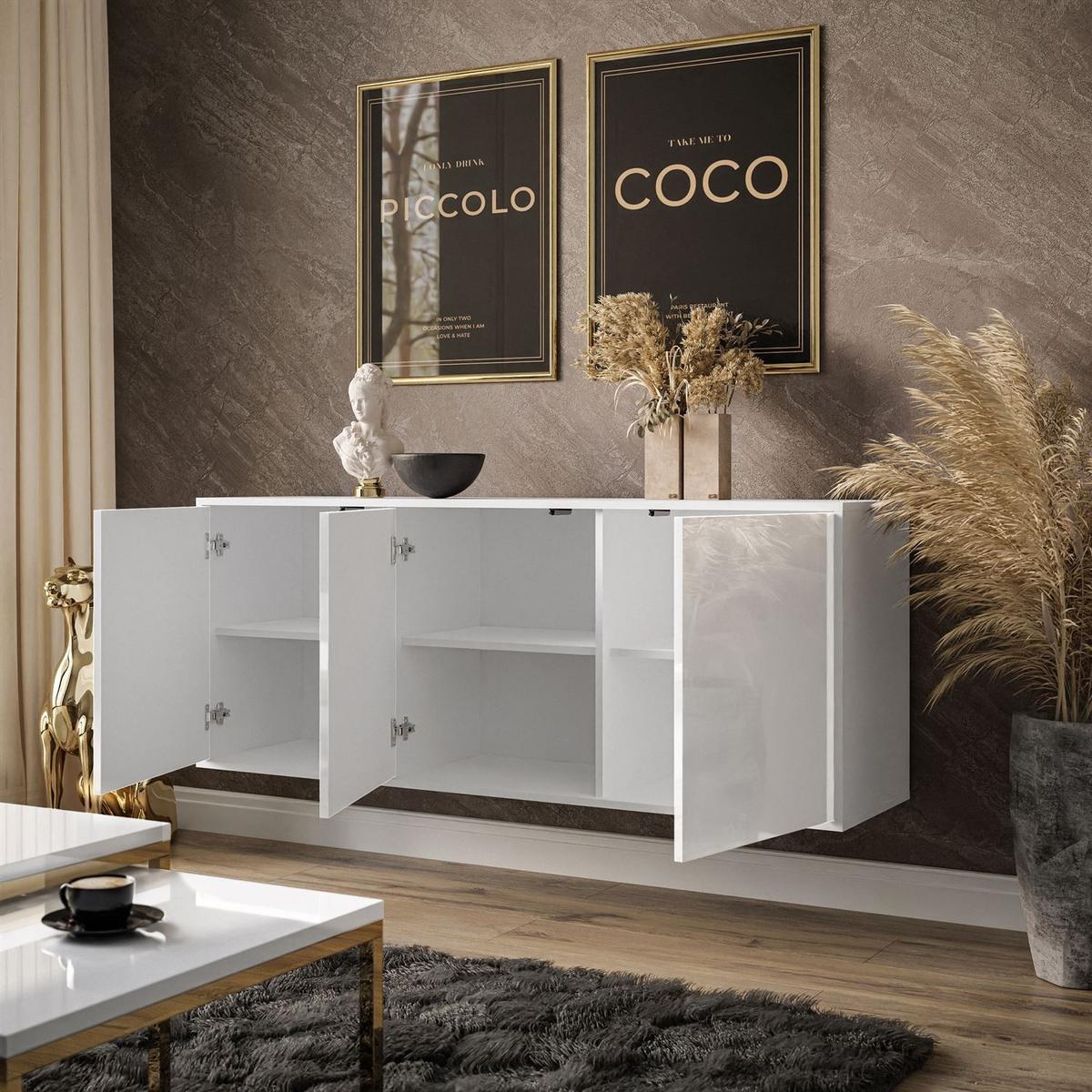 SIDEBOARD SANAYI Hängend Hochglanz Weiß - Weiß Hochglanz/Weiß, Holzwerkstoff (154/60/40cm) - Lookway