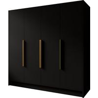 KLEIDERSCHRANK Mono Bis im Skandi-Stil, Drehtüren mit Goldene Metallgriffe, Schwarz 200/200/51 cm - Goldfarben/Schwarz, Holzwerkstoff (200/200/51cm) - WFL GROUP