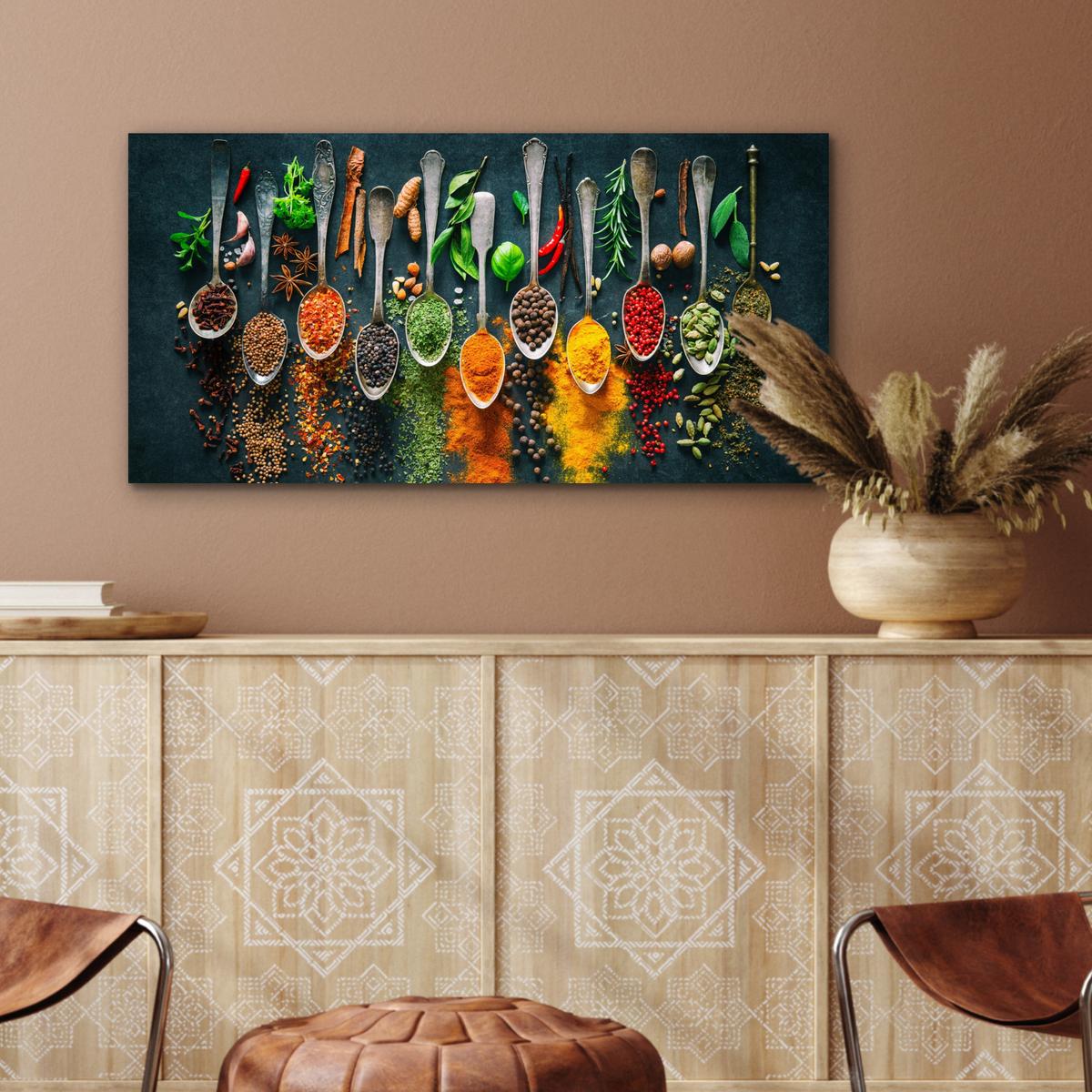 METALLBILD Kräuter - Gewürze - Löffel 80x40 cm - Currygelb, Metall (80/40cm) - MuchoWow