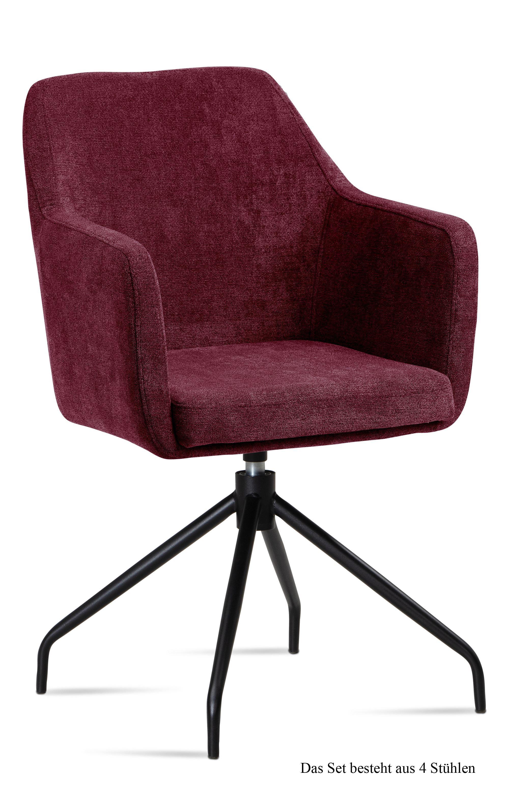 ARMLEHNSTUHL drehbar (4er-Set) Donnie 57x87x60 Schwarz/Marsala - Brombeere/Schwarz, Kunststoff (60/87/57cm) - 58aufmkessel