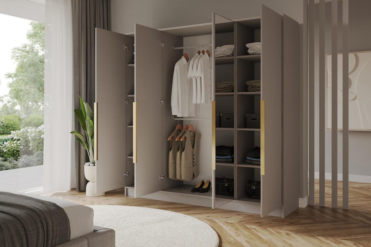 KLEIDERSCHRANK - LESE - 200 - Kaschmir - Kaschmir/Goldfarben, Holzwerkstoff (200/200/51cm) - ALTDECOR