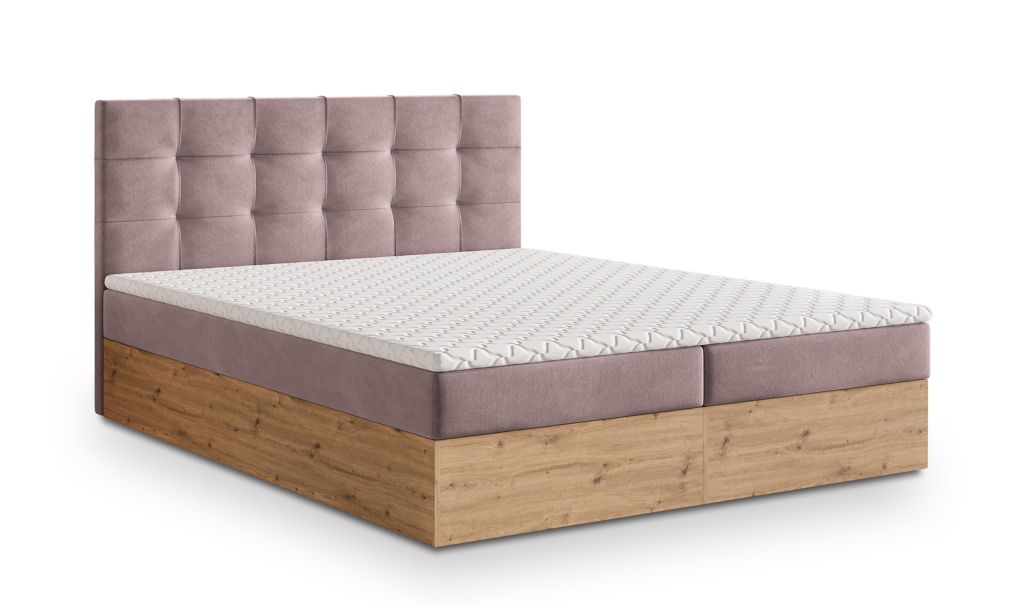 BOXBETT MOLVEN 140x200 cm mit Matratze und Topper - Rosa - Rosa, Holz (140/200cm) - MASSENO